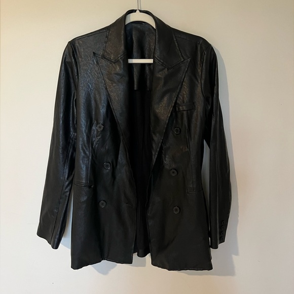 Faux Leather Double-Breasted Blazer - Picture 5 of 8
